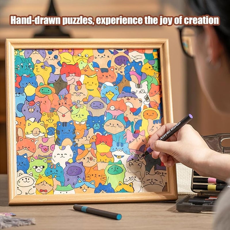 إطار أحجية خشبية للقطط افعلها بنفسك مع 12 قلمًا، تصميم فنان ثلاثي الأبعاد، أحجية تلوين لتزيين المنزل والحرف اليدوية - Image 2